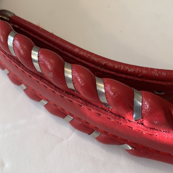 JUSTIN RED TOP GRAIN COWHIDE RED LEATHER SILVER BRAID 3055R SZ 28 ORNATE BUCKLE - Picture 3 of 6